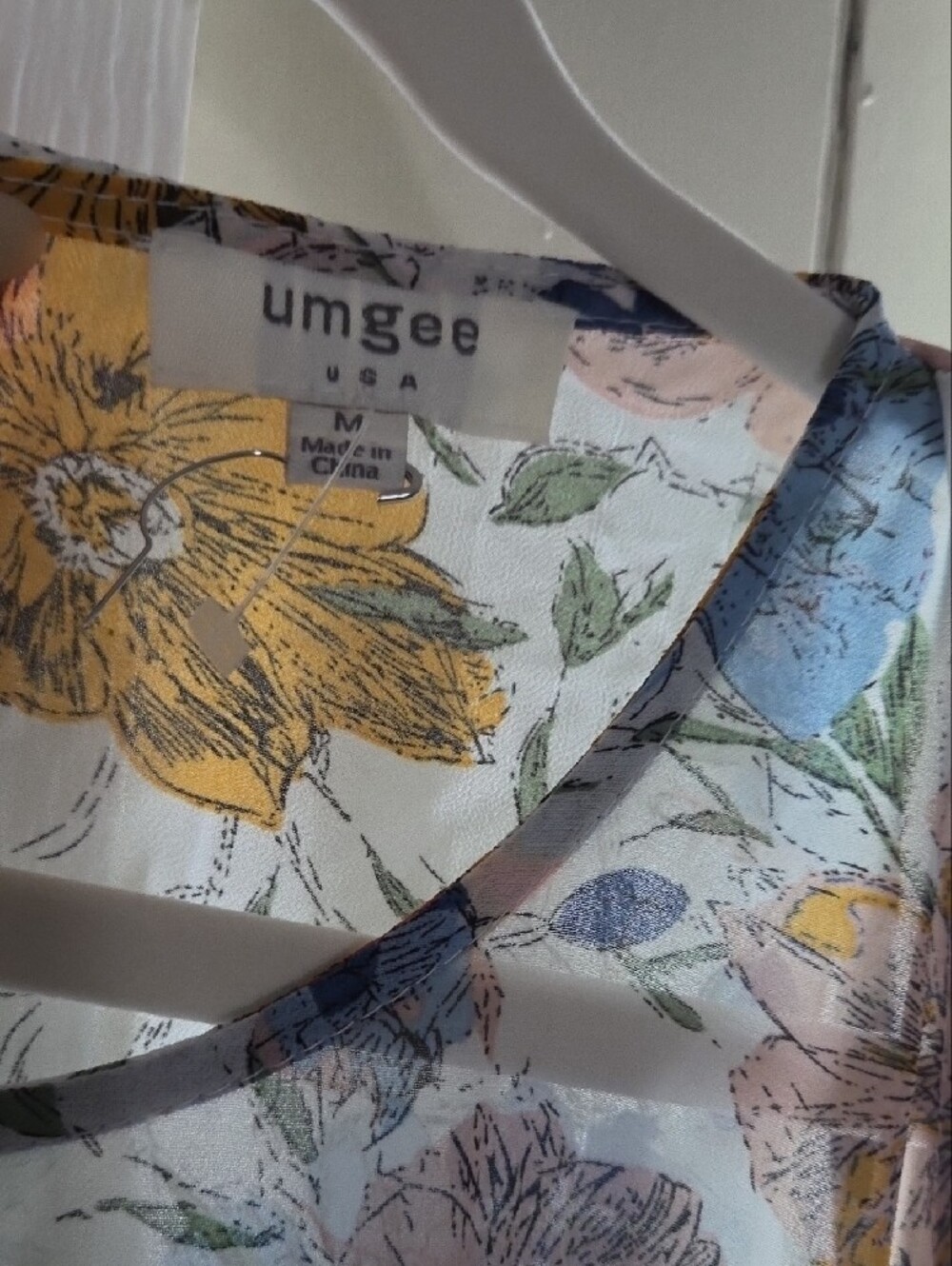 Umgee Cream Floral Cold-Shoulder Midi Dress with Blue and Yellow Blooms - Picture 3 of 8